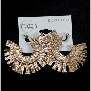 Cato Gold Tone Textured Half Hoop Boho Western Pierced Earrings NEW